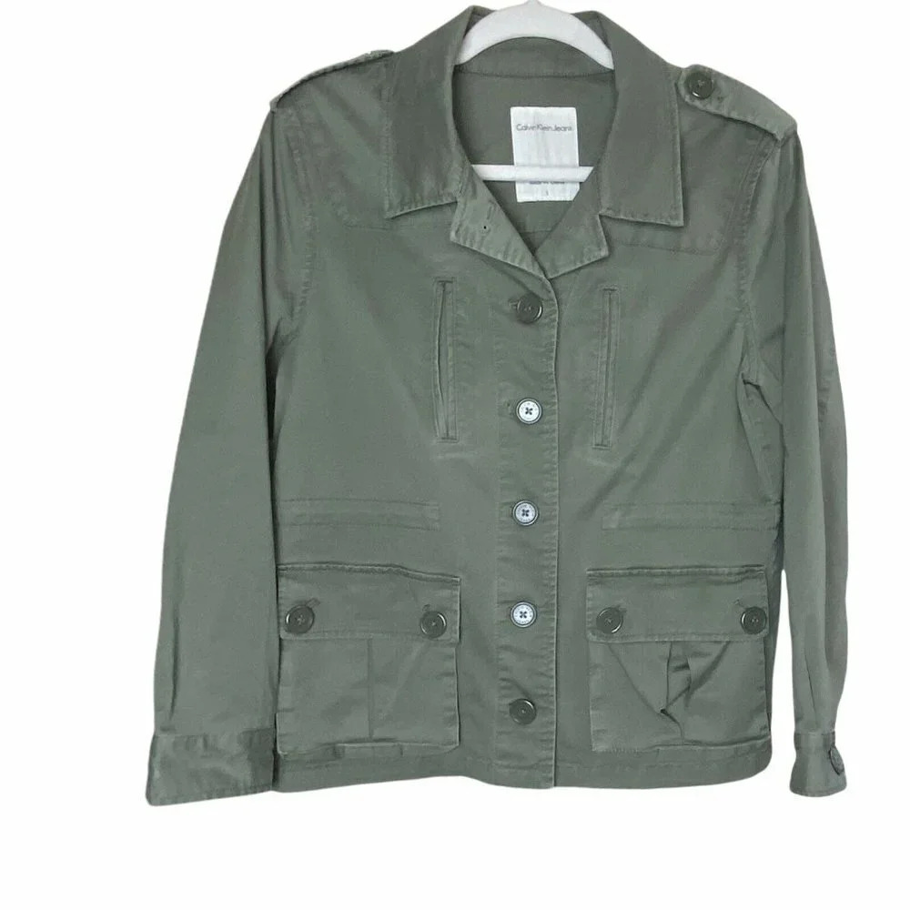 Calvin Klein Womens Jean Jacket Denim Size Large Green